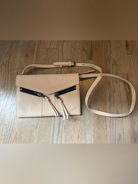 Botkier Beige Pebbled Leather Crossbody Bag with Twin Zip Detail